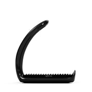 Side view of the magnetic safety stirrups Ophena S in color Onyx Black with Pro Grip. In particular showing the stirrup's unique open design, which is an essential safety feature.